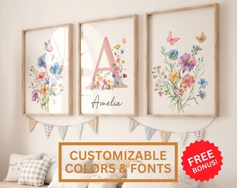 Custom Wildflowers Prints Floral Nursery Wall Art, Boho, Baby Girl ...