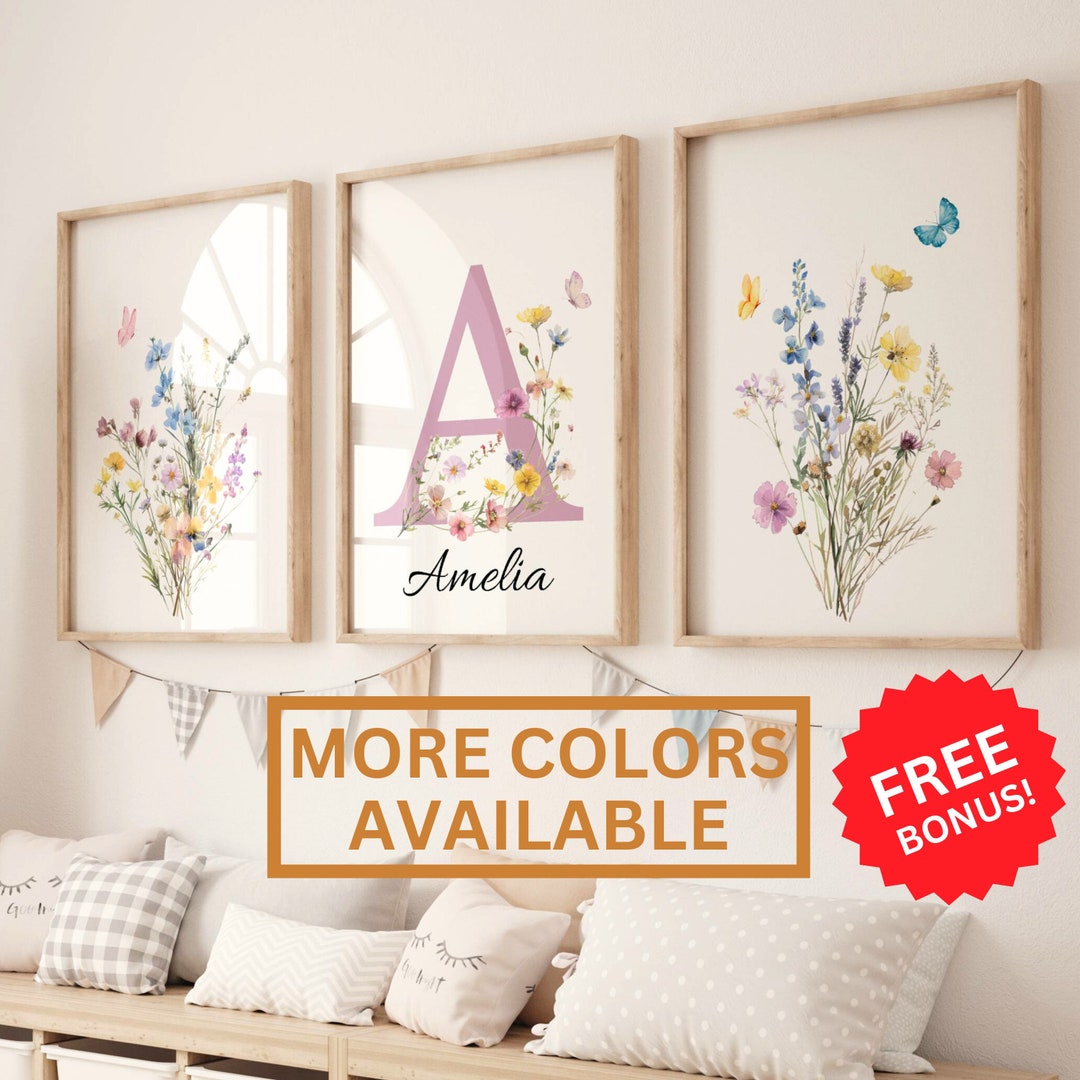 Custom Wildflowers Prints Floral Nursery Wall Art, Boho, Baby Girl ...