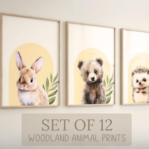 Bosdierenprints: zachte crèmekleurige bosdieren (digitale downloadset van 12)
