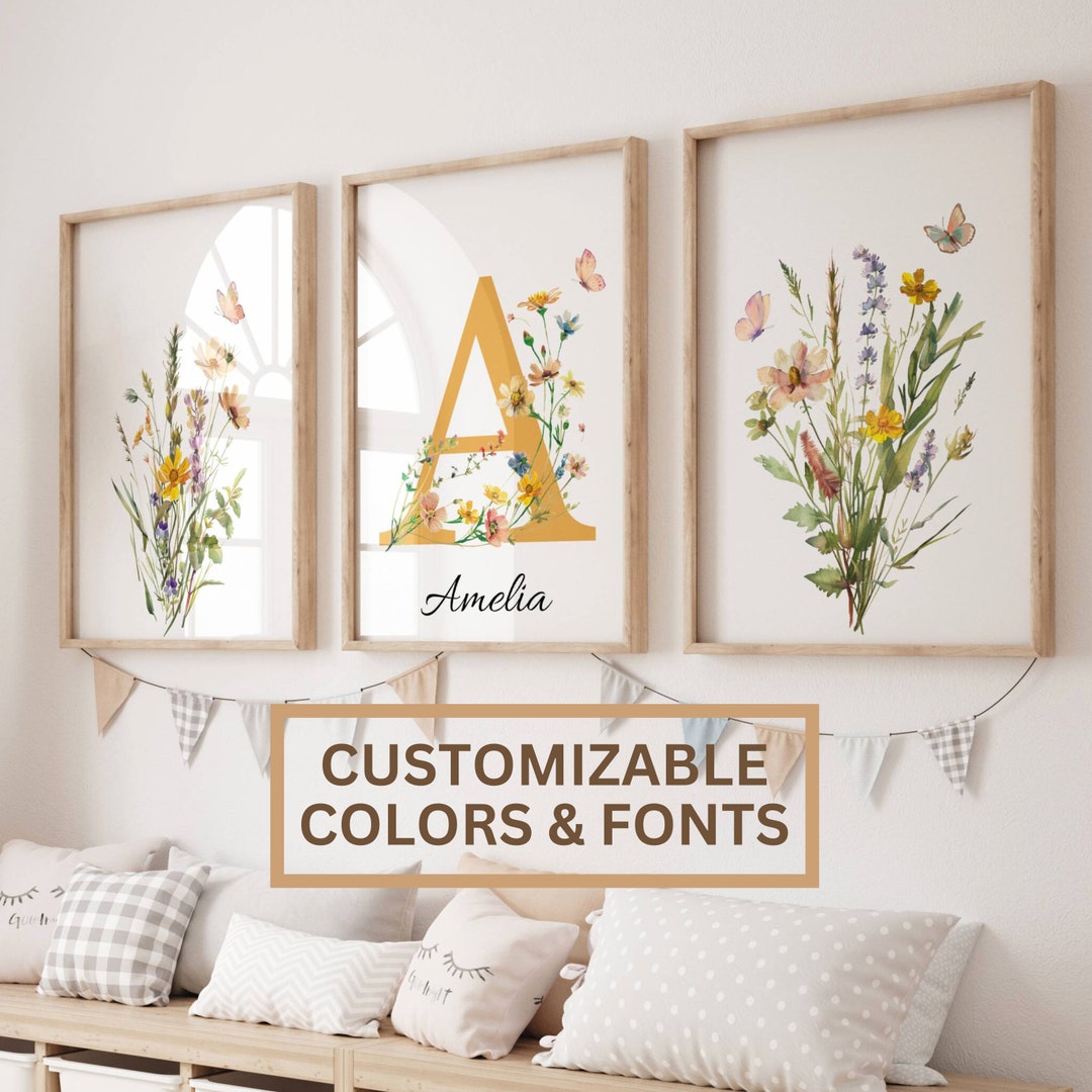 Custom Wildflower Nursery Prints | Baby Girl Wall Art | Boho Floral ...