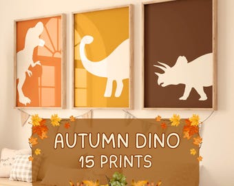 Dinosaur Nursery Prints: Boys Room Wall Art, Set of 15 (Digital Download)