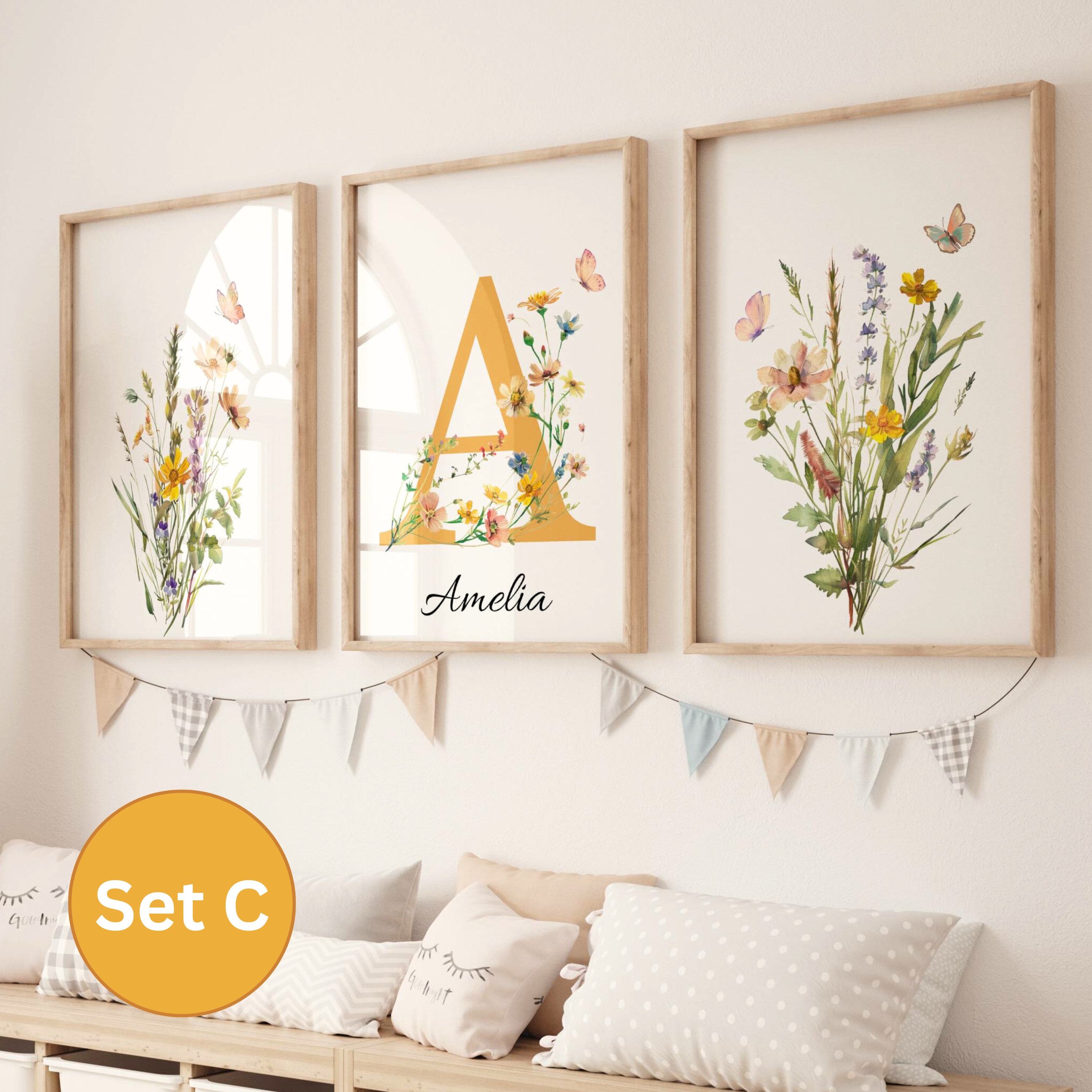 Custom Wildflowers Prints Floral Nursery Wall Art, Boho, Baby Girl ...
