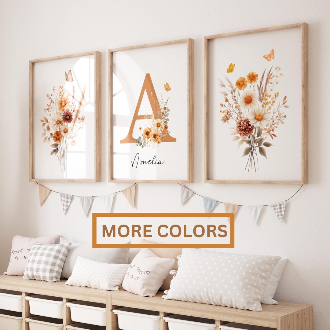 Custom Wildflower Nursery Prints: Boho Baby Girl Wall Art (digital ...