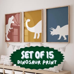 Dinosaur Printable Wall Art – Set of 15 Digital Prints for Boys Room or Nursery – Dino Room Decor for Kids Bedroom