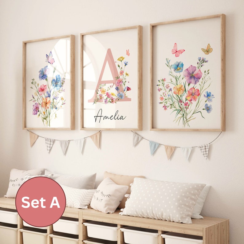 Custom Wildflowers Prints Floral Nursery Wall Art, Boho, Baby Girl ...