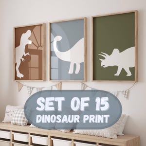 Set of 15 Dinosaur Prints – Boys Room Wall Art, Dinosaur Nursery Decor, Toddler Bedroom Digital Posters, Dino Printable Artwork Set