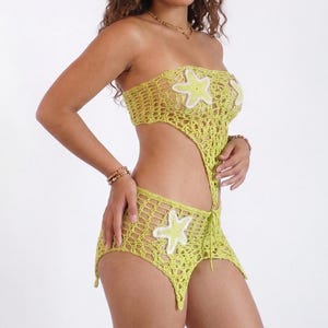 Crochet Total Mesh Starfish Bikini, Transparent swimsuit, mesh bikini with bandana, Festival Bikini, Halloween gift