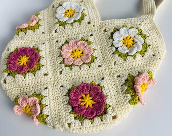 Oval häkeln Blume Einkaufstasche, handgemachte Sommer Strandtasche, Muttertagsgeschenk