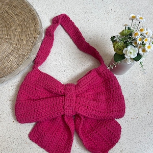Bow bag, Pink bow, Coquette bag, Crochet bag, Handmade bag, Gift for her, Valentine, Mothers day