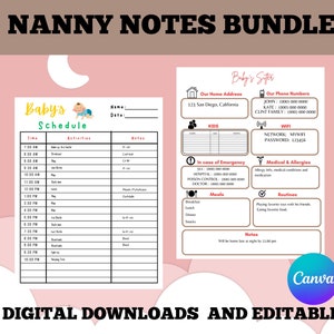 Daily Routine For Nanny Editable Baby Schedule With Babysitting Notes, Childcare Organizer ...