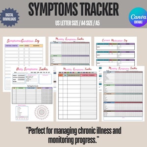 Symptomentracker afdrukbaar, afdrukbare chronische ziekten, maandelijks wellnessdagboek, medische informatiemap, pijntracker, symptomendagboek