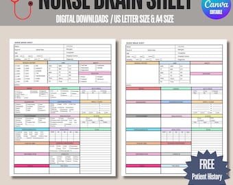 Med Surg Nursing Report Sheet, Nursing Report Sheet for ICU, Rn Report Sheet W/ Labs & Nurse Hourly To Do,Nurse Brain Telemetry Report Sheet