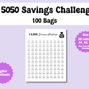 5050 Money Savings Printable Challenge Savings Tracker Printables 100