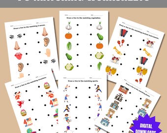 70 Printable Matching Worksheets, Match the Picture, 70 Matching Activity, Kindergarten Preschool Activity, Match the Picture, Busy book