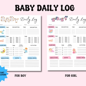 Baby Daily Log, Baby Daily log Tracker, Baby Care Log, Newborn Log, İnfant Daily Log, Nanny Log, Daycare daily report, Infant care