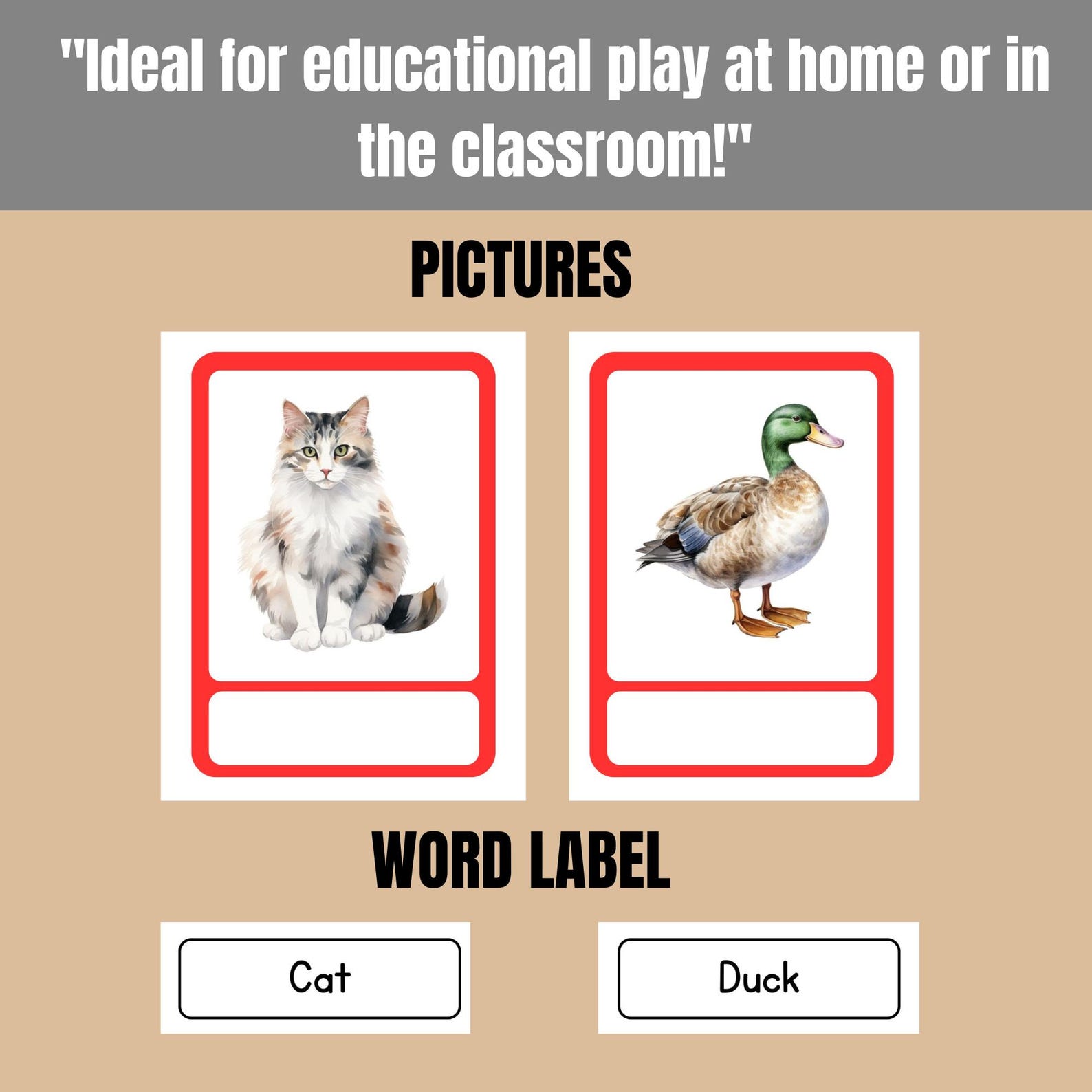 Farm Animals Flash Cards, Montessori Flash Cards, Educational Preschool ...