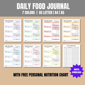 Daily Food Journal, weekplanner, minimalistische dagelijkse calorietracker, fitnessdieet, maaltijdtracker, afdrukbaar pdf-dagboek, voedingsschema