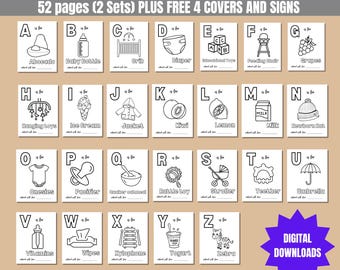 ABC Coloring Book Baby Shower Game, Baby Shower Game Bundle, Baby Activities, Baby Shower Coloring Pages, ABC Book Baby Shower Activity