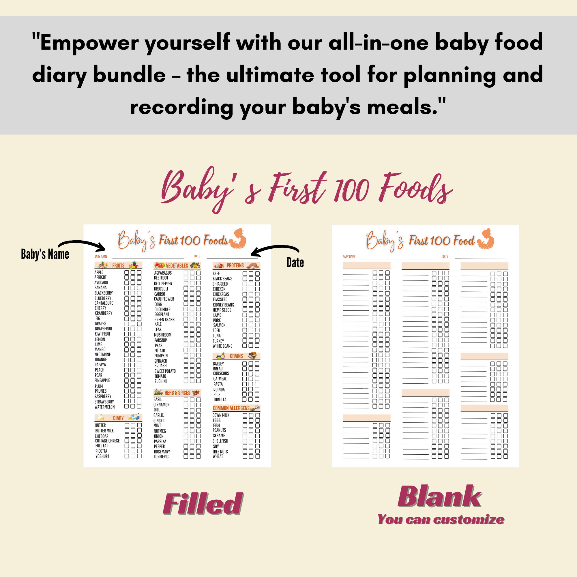 Baby Food Tracker Printable BUNDLE, Baby Meal Planner, Printable Food ...