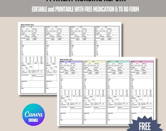 4 Patients Nurse ER Report Sheet , Editable Med Surg Nursing Brain Sheet, Report Sheet RN W/ Meds, Labs & Hourly To Do, ICU Nurse Shift