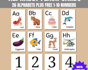 Tarjetas flash del alfabeto imprimibles, recursos de aprendizaje temprano para niños pequeños en edad preescolar, alfabeto de colores para niños, decoración del aula, decoración de la guardería, aprender el ABC