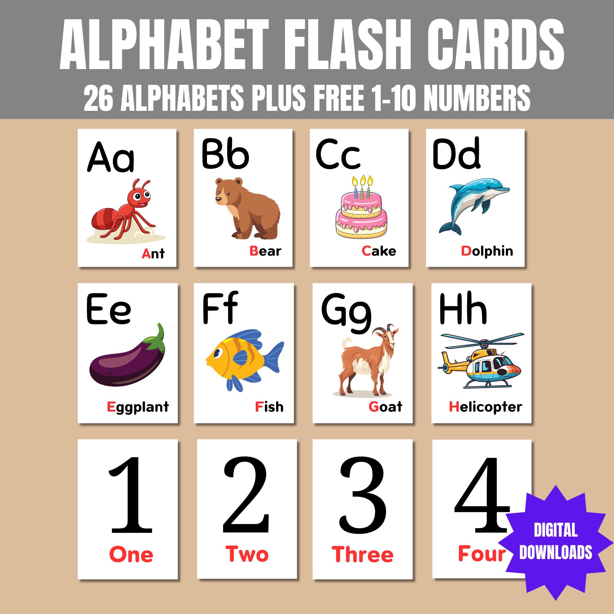 Printable Alphabet Flash Cards, Toddlers Preschool Early Learning