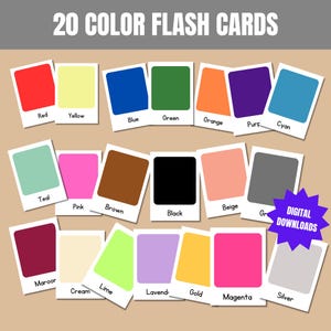 20 Color Flashcards, Montessori flashcards, Nomenclature Flashcards, Preschool Flash Cards, Educational Printable Cards, Learning Colors