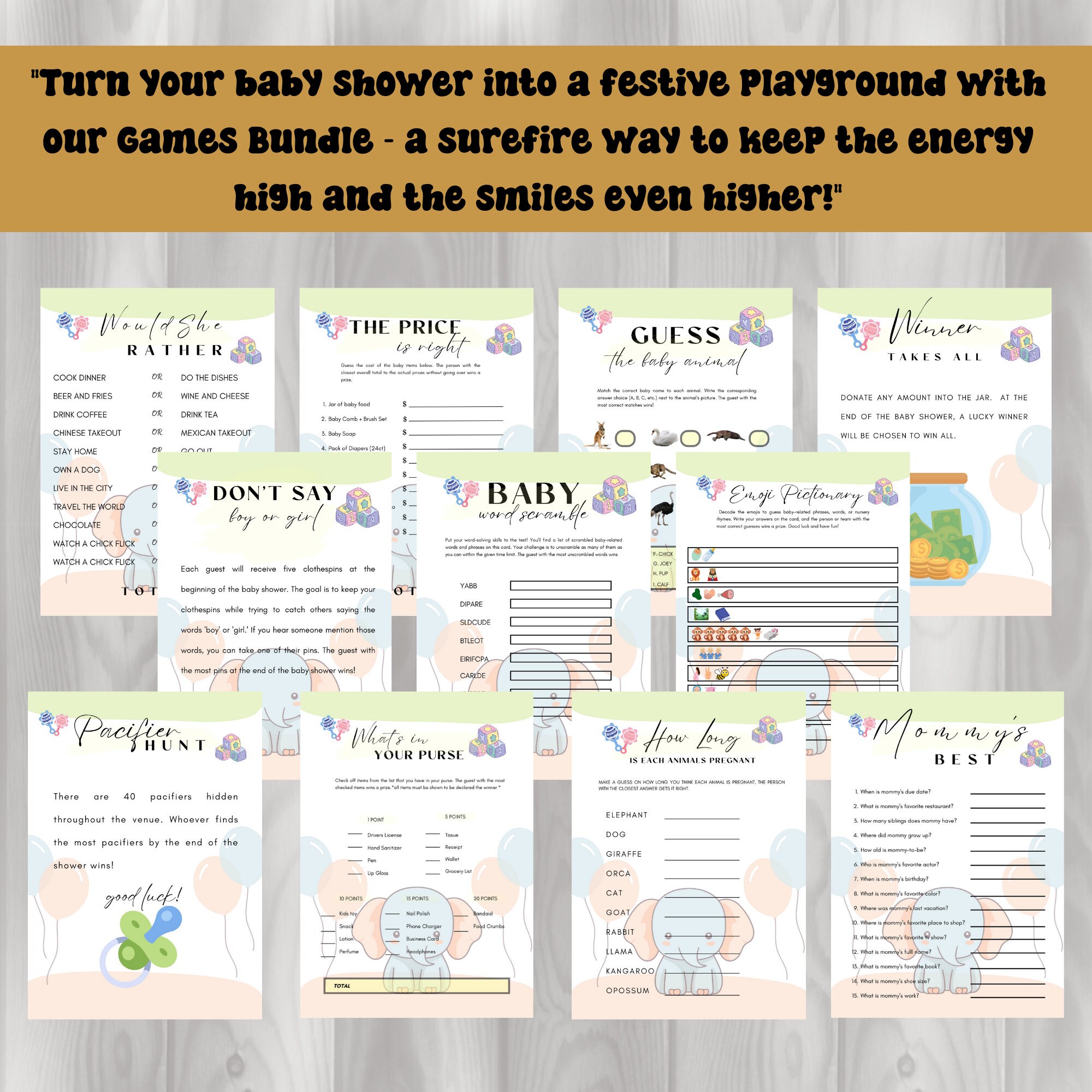 Printable Baby Shower Games Bundle, Editable Modern Baby Shower, Gender ...