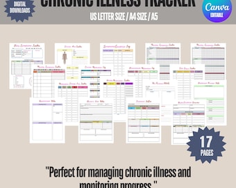 Chronic Illness Health Care Planner, Health Trackers for Chronic Illness, Chronic Illness Journal, Treatment Medical History, Medical Binder