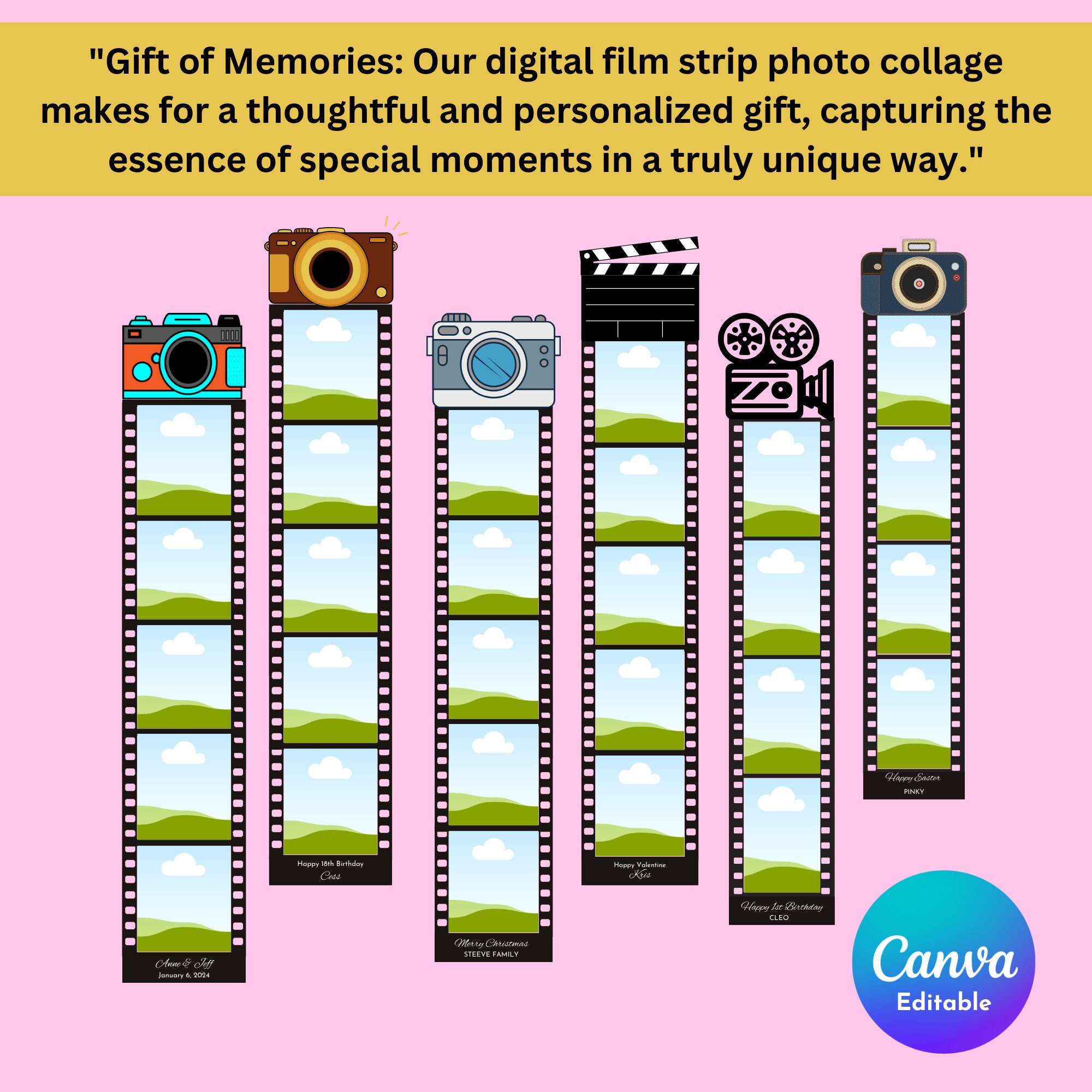 Film Strip Photo Collage, Film Border Photo Booth Strip, Personalized