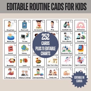 Tableau des routines pour tout-petits, Cartes modifiables des routines quotidiennes, Calendrier visuel des enfants, Tableau des tâches ménagères pour les enfants, Cartes de tâches pour enfants, Cartes de routines à personnaliser