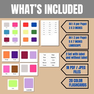 20 Color Flashcards, Montessori Flashcards, Nomenclature Flashcards ...