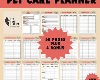 Printable Pet Planner, Fillable Pet Planner,  Pet Checklists, Puppy Organizer, Pet Care Binder, Pet Planning Journal, Pet Sitting Forms