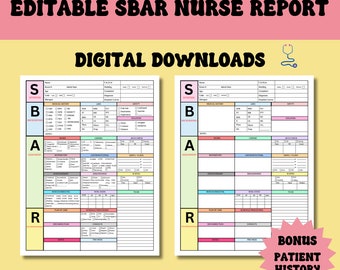 SBAR Nurse Report Sheet, Editable Med Surg Nurse Brain ICU Report Sheet for Nurse RN Nursing Sheet, New Grad Nurse W/ Telemetry & To-Do Log
