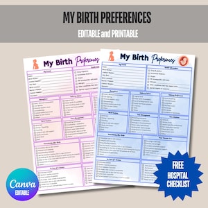 Birth Preferences Template, Birth Plan Template, Visual Birth Plan, Labor and Delivery Plan, Birth Plan Checklist, Printable Birth Plan