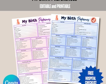 Birth Preferences Template, Birth Plan Template, Visual Birth Plan, Labor and Delivery Plan, Birth Plan Checklist, Printable Birth Plan