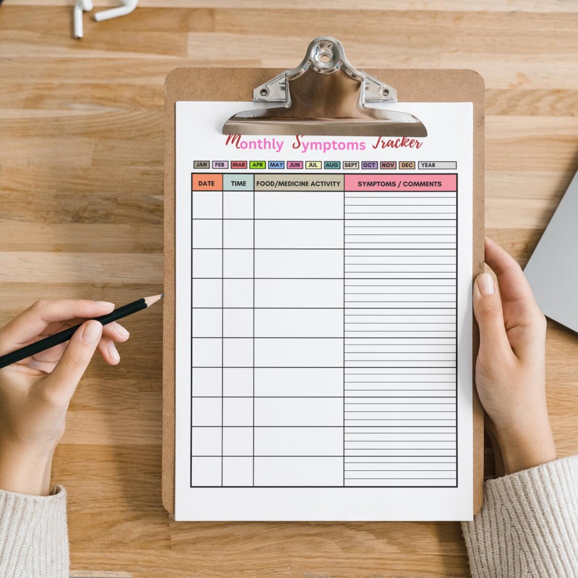 Symptom Tracker Printable, Chronic Illness Printable, Monthly Wellness