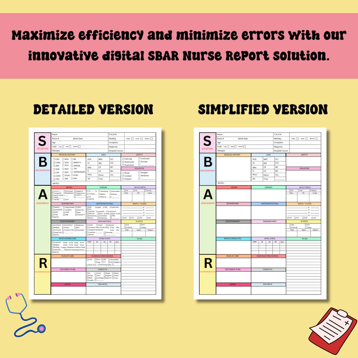 SBAR Nurse Report Sheet, Editable Med Surg Nurse Brain ICU Report Sheet ...