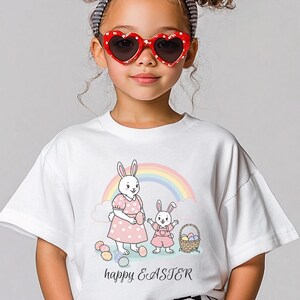 Oster T-Shirt Damen / Herren – Hasen und Regenbogen – Maglietta Happy Easter – Oversize e unisex – Ostergeschenk für Frauen, Männer und Teenage