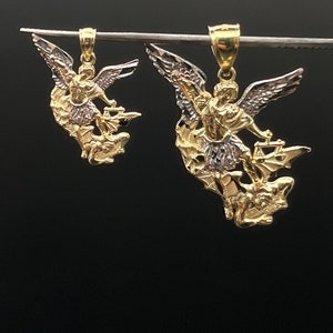 14k Solid Two Tone Gold Saint Michael Archangel Pendant