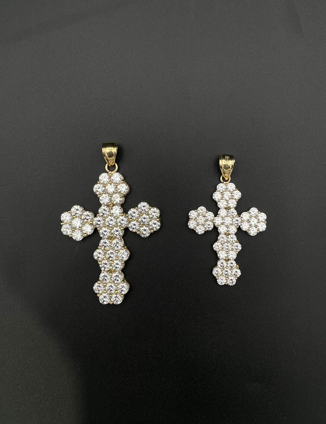 10k Gold Flower Cluster Cross Pendant With CZ / 10k Cross Pendant / 10k ...