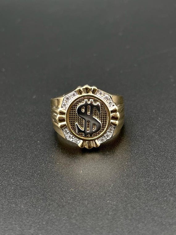 14k Gold Dollar Sign Ring With CZ - Etsy