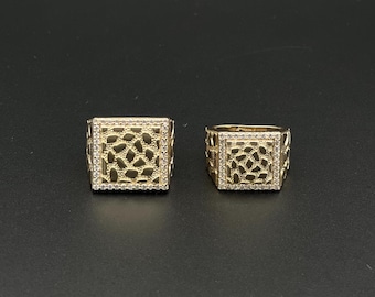 10k Gold Square Nugget Ring with Cubic Zirconia