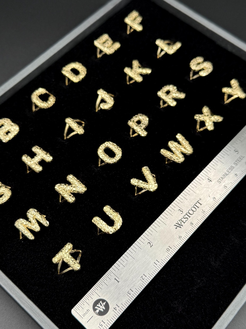 10K Gold Nugget Initial Ring / Chunky Nugget Initial / Statement Ring ...