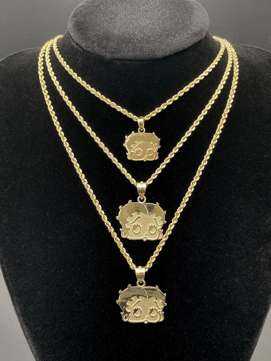 10k Solid Gold Betty Boop Pendant Necklace - Plain Version/ Y2K