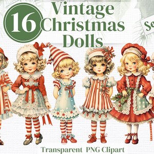 Vintage Christmas Dolls Png Clipart - Aquarelbundel (A) - Junk Journals Uitnodigingen Sublimatie etc