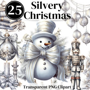 Zilveren Cottagecore Christmas Png Clipart - Aquarel Winterbundel - Junk Journals Uitnodigingen Sublimatie enz