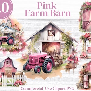 20 rose ferme grange aquarelle Clipart Bundle PNG, ferme clipart - Clipart usage Commercial - téléchargement immédiat