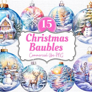 Kerstboom Kerstballen/Bal Winter PNG Clipart - Aquarel bundel clip art NO 2 - Perfect voor Winter Junk Journals Uitnodigingen