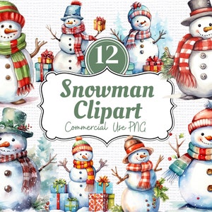Schattige sneeuwpop wintervakantie kerst PNG clipart - aquarelbundel - perfect voor uitnodigingen voor winterjunktijdschriften